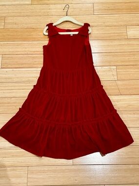 Janie and Jack Red Velvet Tiered Bow-Shoulder Dress size 8